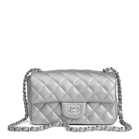 chanel flap swarfski|Small flap bag, Tweed, lambskin & silver metal, light gray.